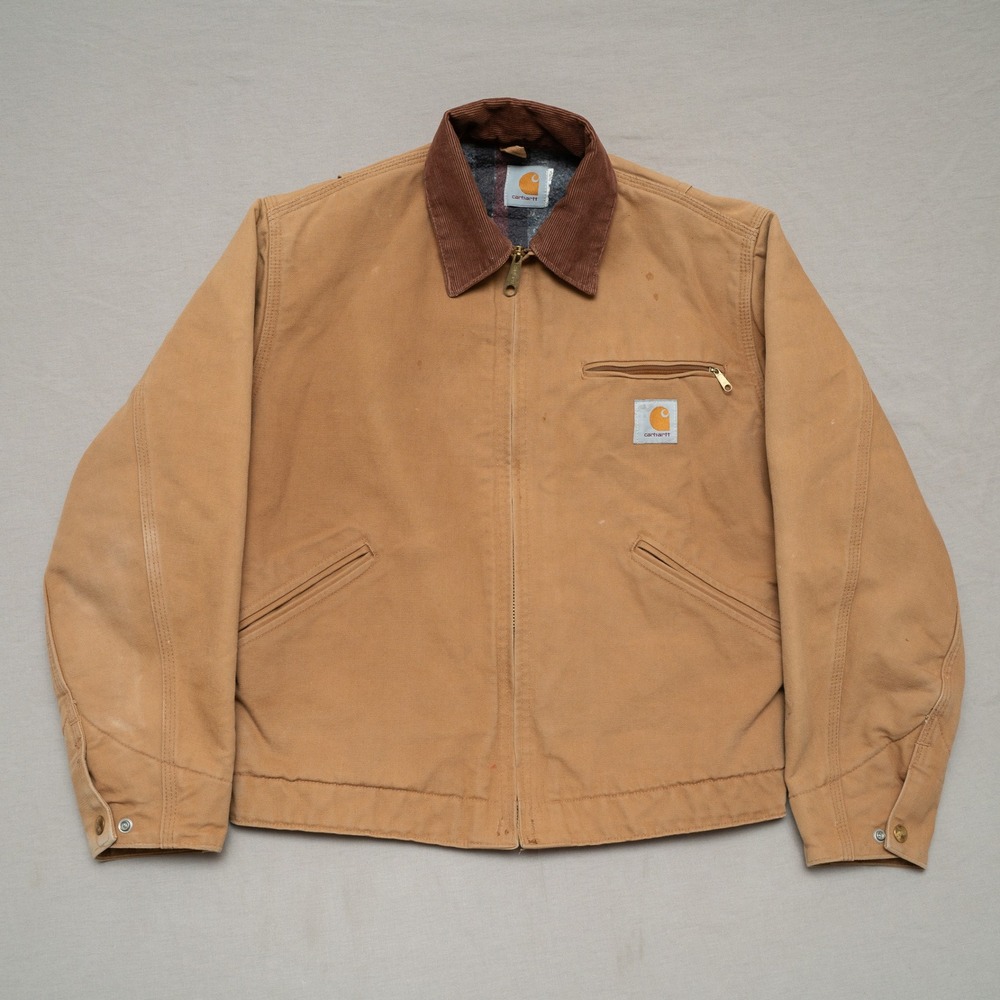 Vtg Carhartt Brown Detroit Blanket Lined Jacket J97 Size Small Corduroy Collar - Picture 12 of 16